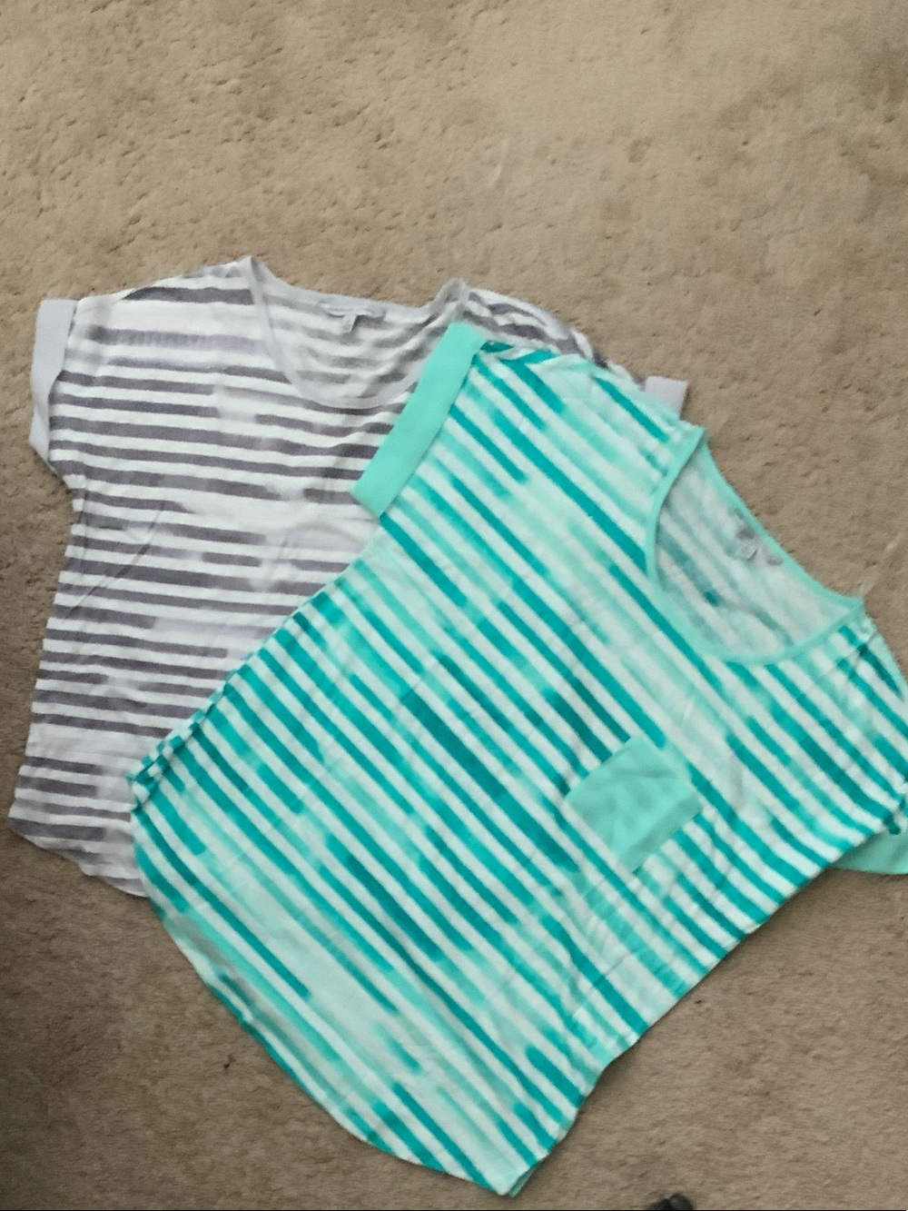 Adrienne Vittadini Striped Short-Sleeve Tee in Aqua/white and Gray/white